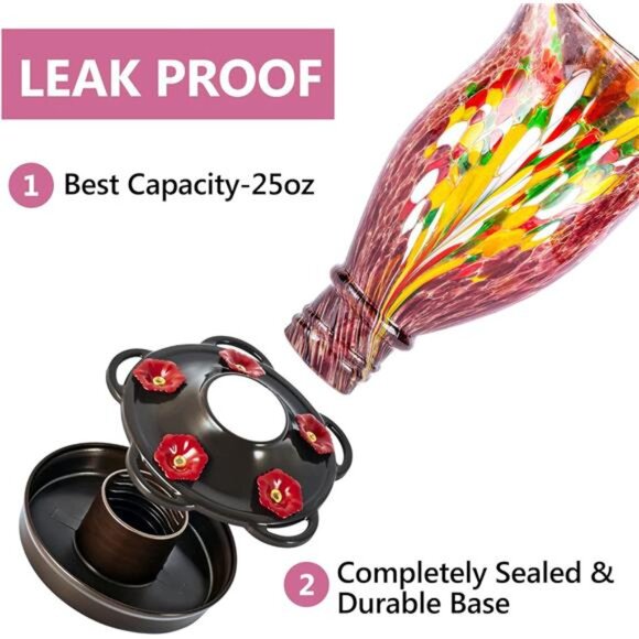 Bloom Shaped Hummingbird Feeders for Outdoors,HandBlown Glass Humming BirdFeeder - Picture 3 of 7